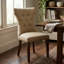 Acacia Walnut Brown Rubberwood Linen Fabric Round 3 Piece Pedestal Button Tufted Back Dining Table Set