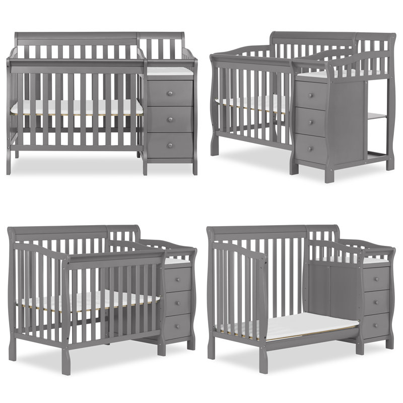 Storm Gray 4-in-1 Mini Convertible Crib with Changer
