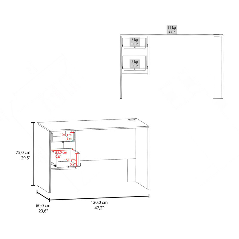 White 2-Drawer Desk with 1 Lockable