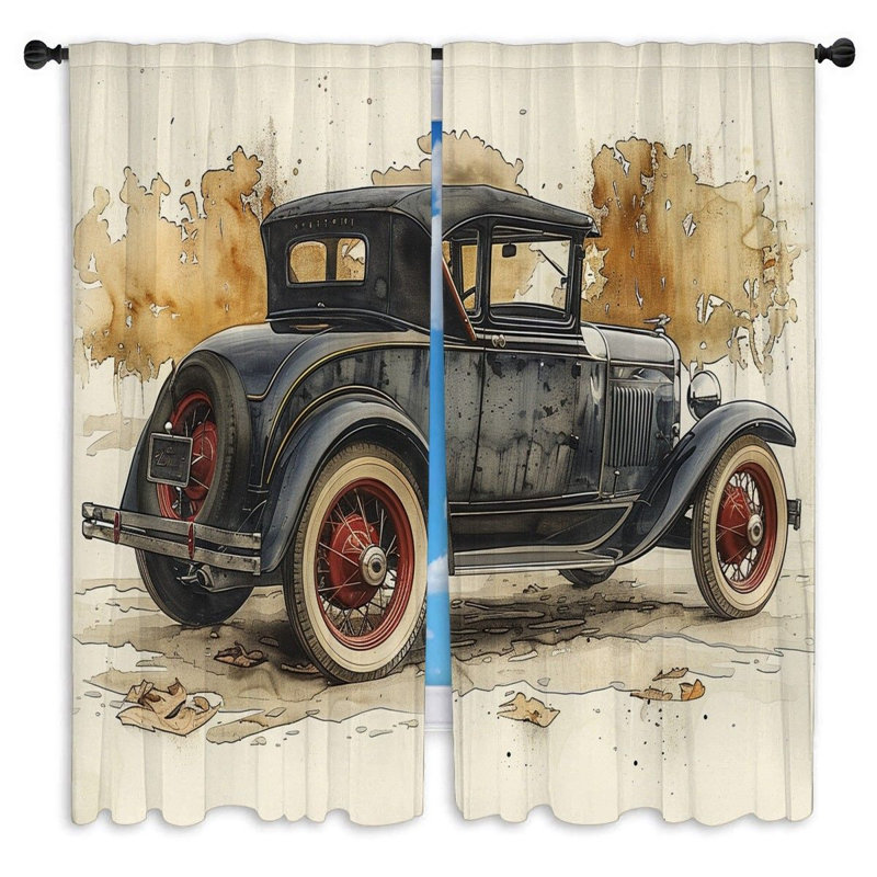 Rideaux de fenêtre de voiture rétro de style classique - 2 panneaux, L 40 po x L 52 po