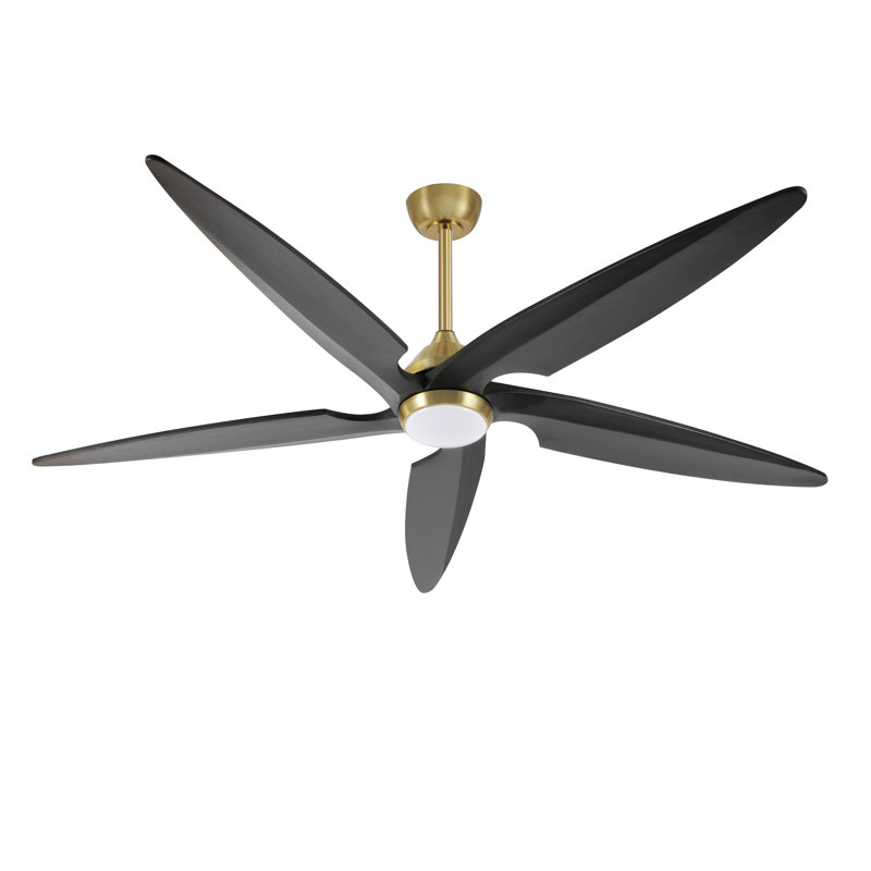 Chanille 5-Blade Solid Wood Ceiling Fan with LED Light and Remote Control, 64", Gold, Black