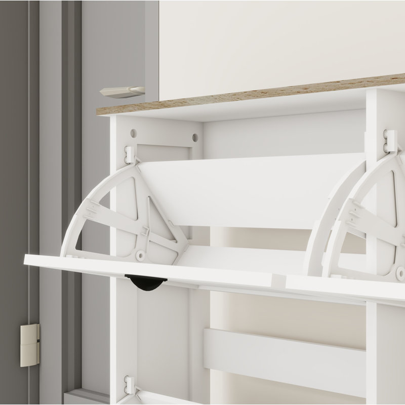 Range-chaussures avec 2 tiroirs, 4 tiroirs rabattables, range-chaussures autoportant avec tablette réglable, range-chaussures pour vestibule, vestibule, range-chaussures mince - blanc antique
