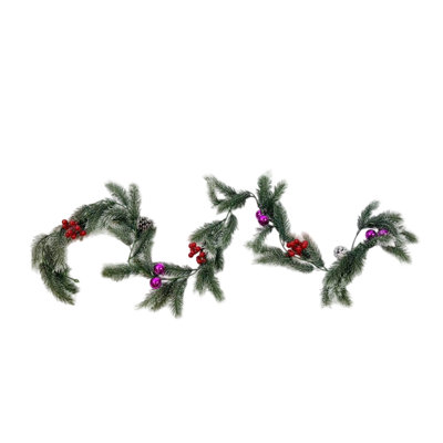 Christmas Garlands, Christmas Decorations, Artificial Green Garland with Ball Ornaments, Flexible Realistic Hanging Pine Garland Xmas Decorative Garland for Mantle Fireplace Party Wedding