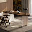 Bureau à 3 tiroirs brun noisette + demi-cercle massif beige + bois manufacturé + acier au carbone-1584048089