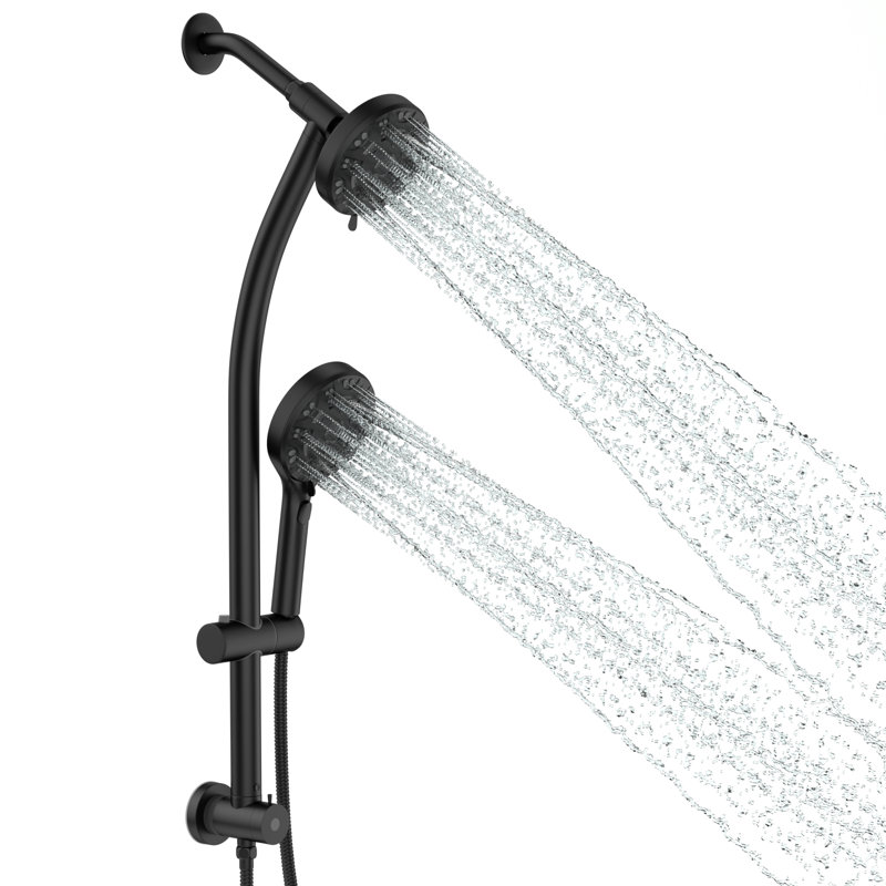 4.7" 8 Spary Settings Rain Multi Function Dual Shower Head, Matte Black