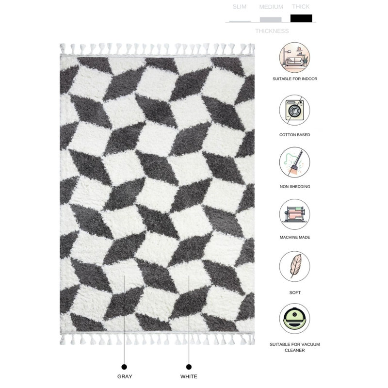 Tapis à poils longs Maelina, Rectangle 2 pi 8 po x 5 pi