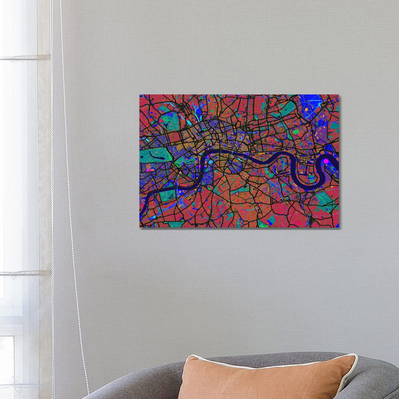 London Map (Abstract) V by Michael Tompsett - 1 Piece Wrapped Canvas Wall Art, 45.72cm H x 66.04cm W x 1.91cm D