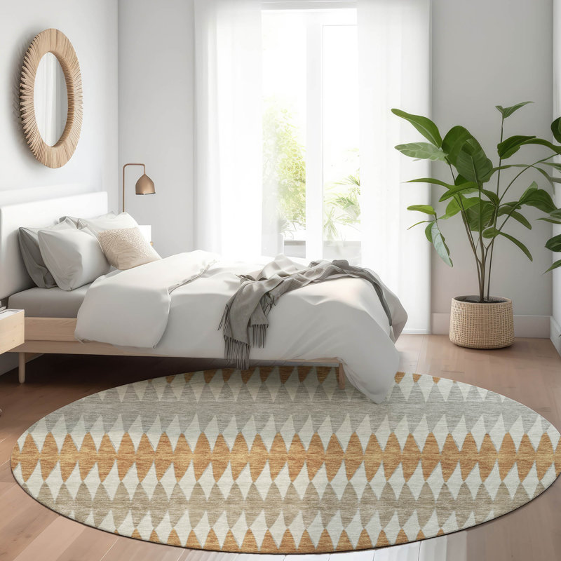 Premium Machine Washable Prisco Paprika Rug, Round 8'