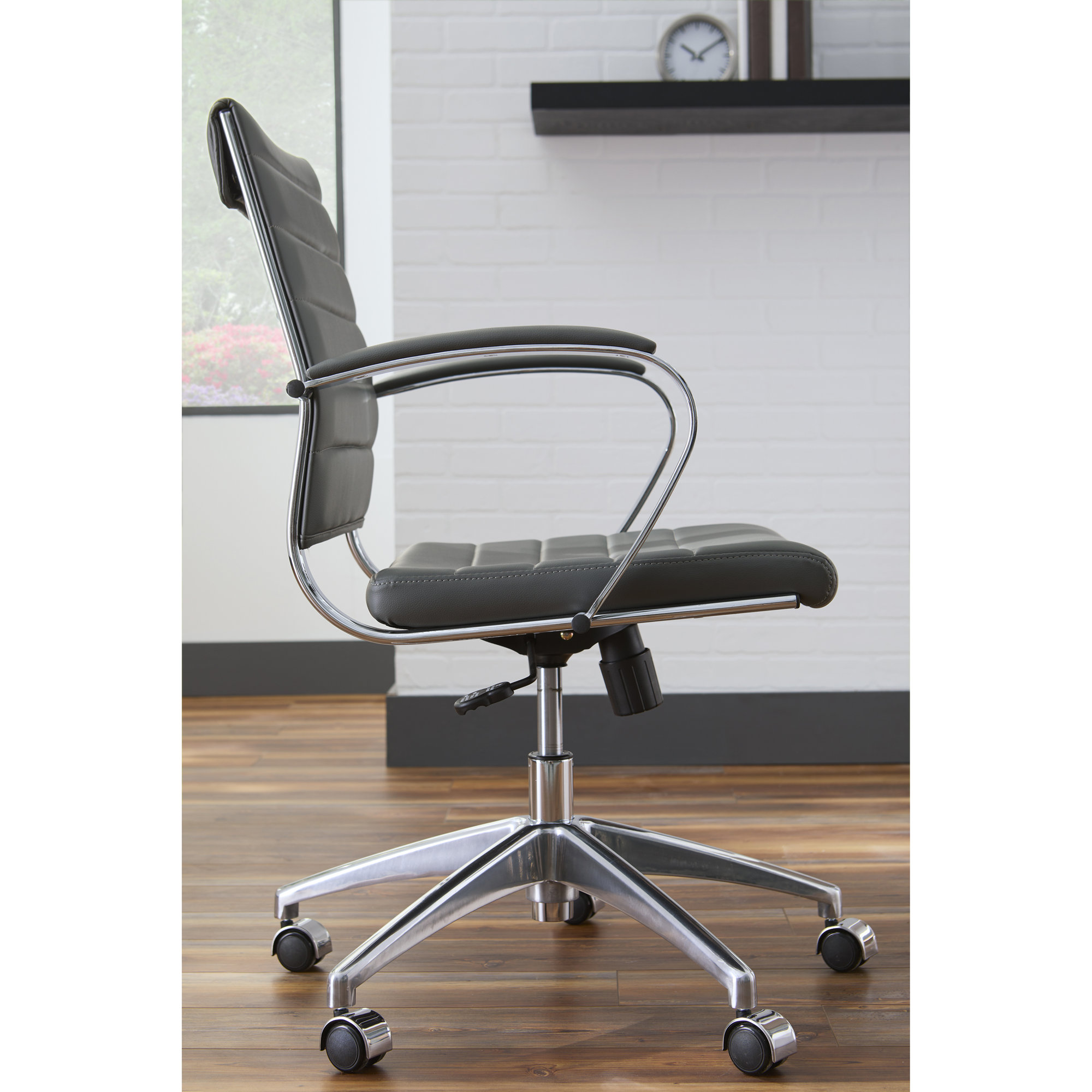 Rossie Swivel Office Chair, Gray Faux Leather, Fixed