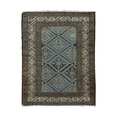 Antique Persian Malayer Rug In Blue, Beige And Cream Geometric Pattern - Rug & Kilim