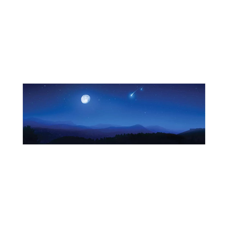 Mountain Range On A Misty Night With Moon And Starry Sky. by Evgeny Kuklev - Wrapped Canvas Panoramic Gallery-Wrapped Canvas Giclée