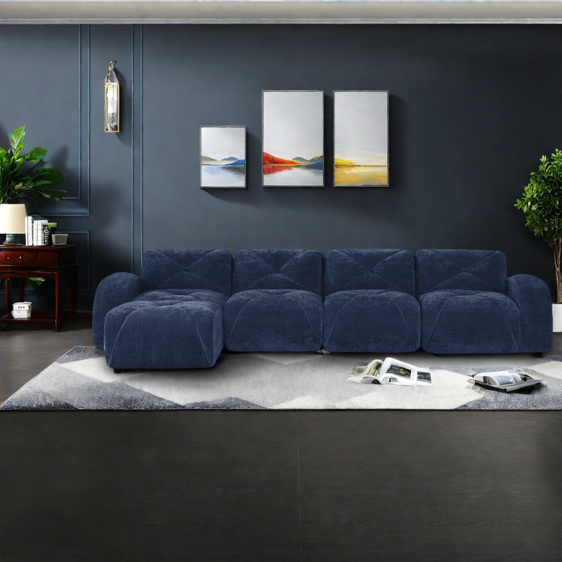 Luxueux canapés modulaires, velours bleu, design moderne pour les salons