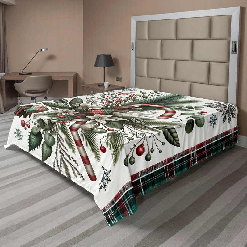 Drap plat moderne de style bohème Ambesonne, Carreauté vermillon / vert beige, Full Flat Sheet