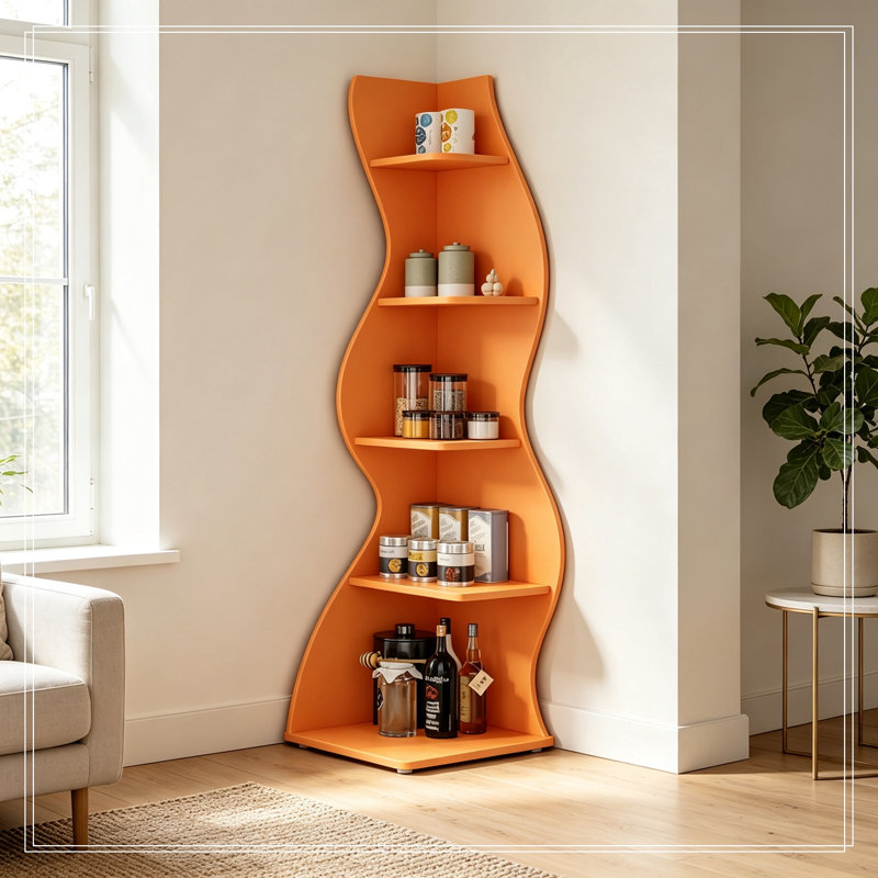 Bibliothèque murale à 5 niveaux avec tablettes de rangement, Orange