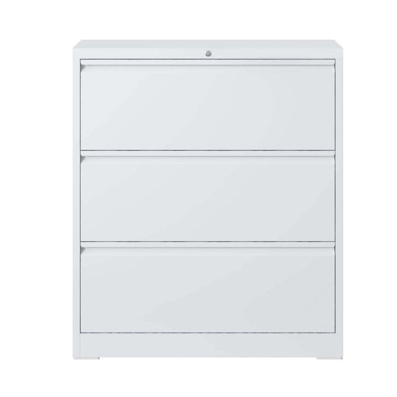 Lateral File Cabinet 3 Drawer, White Filing Cabinet With Lock, Lockable File Cabinet For Home Office, Locking Metal File Cabinet For Legal/Letter/A4/F4 Size