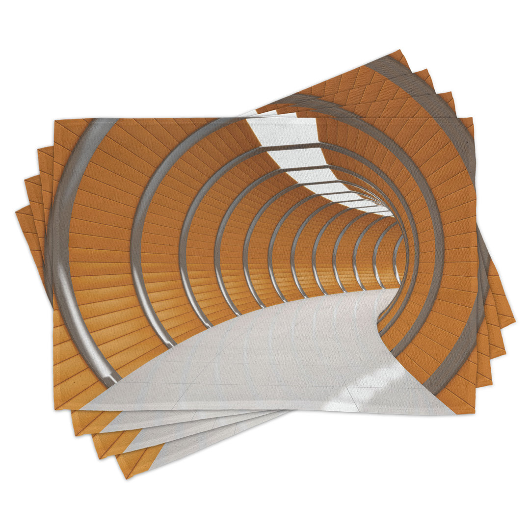 Platzdeckchen 4er Set, Geometrischer langer Tunnel, Orange Grau