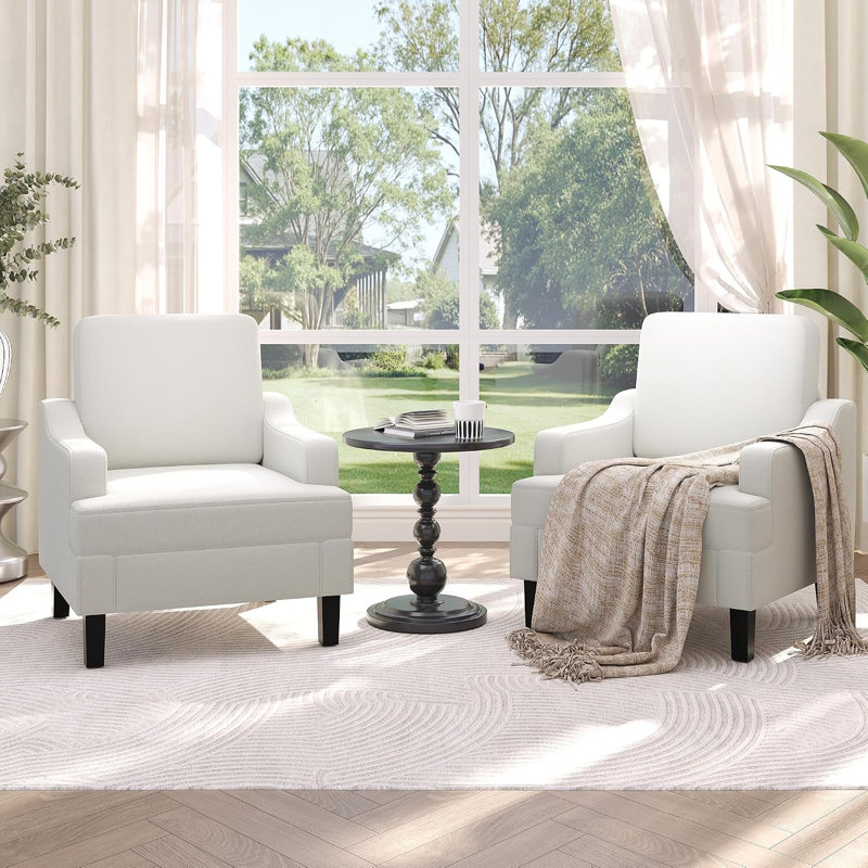 2 pièces Chaise d'appoint en chenille de style Mid-Century, fauteuil en bois et en fer avec revêtement doux pour le salon et la chambre à coucher
