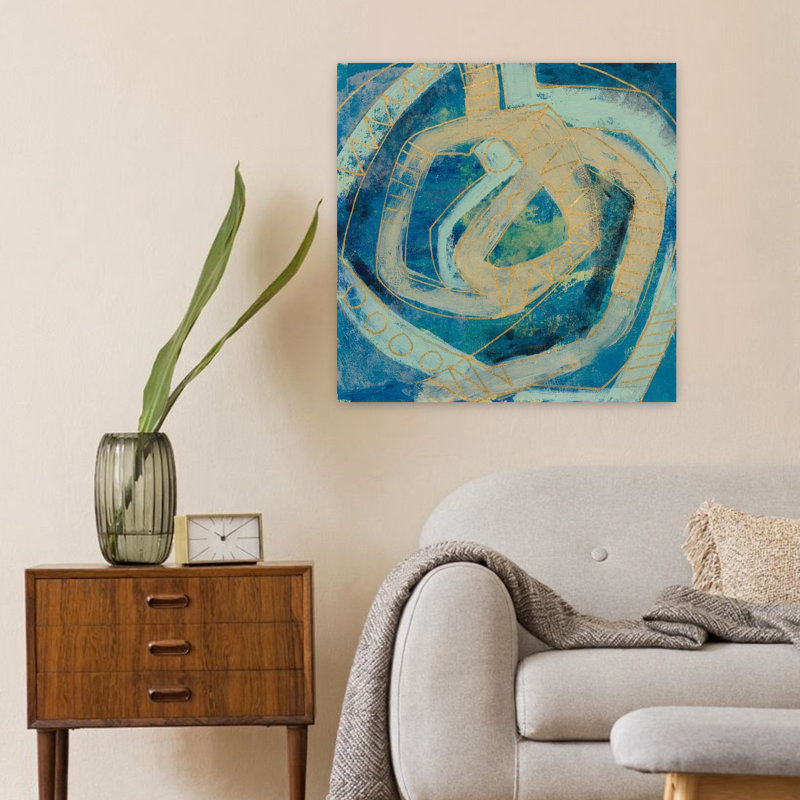 Carreau contemporain mi-moderne I avec art abstrait turquoise, H 24 po x l 24 po