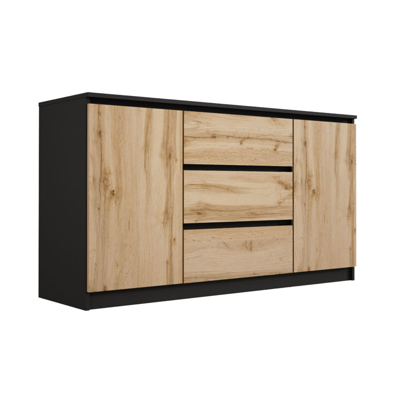 3 - Drawer Chest of Drawers, Black/Wotan oak