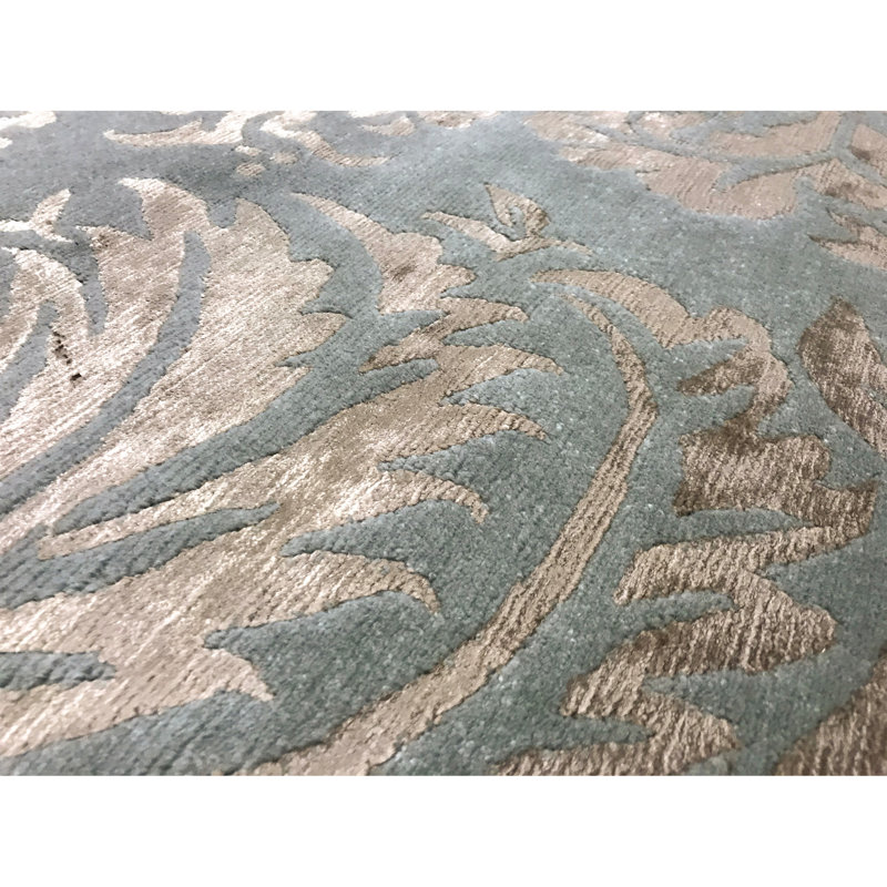 Himalayan Art Damask Area Rug in Blue, Rectangle 9'3" x 12'3"