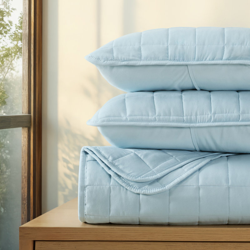 Simply Soft™ Double Brushed Microfiber Square Pattern Quilted Coverlet Set, King/California King Coverlet + 2 King Shams