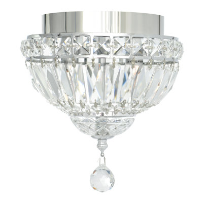 2 Light Flush Mount Ceiling Light – Wide Chrome Finish with Crystal Accents, Bright Ambient Lighting for Hallway, Kitchen, or Bedroom