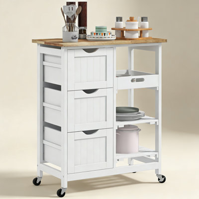 Rolling Kitchen Island Cart, Bar Serving Cart with Drawers, White