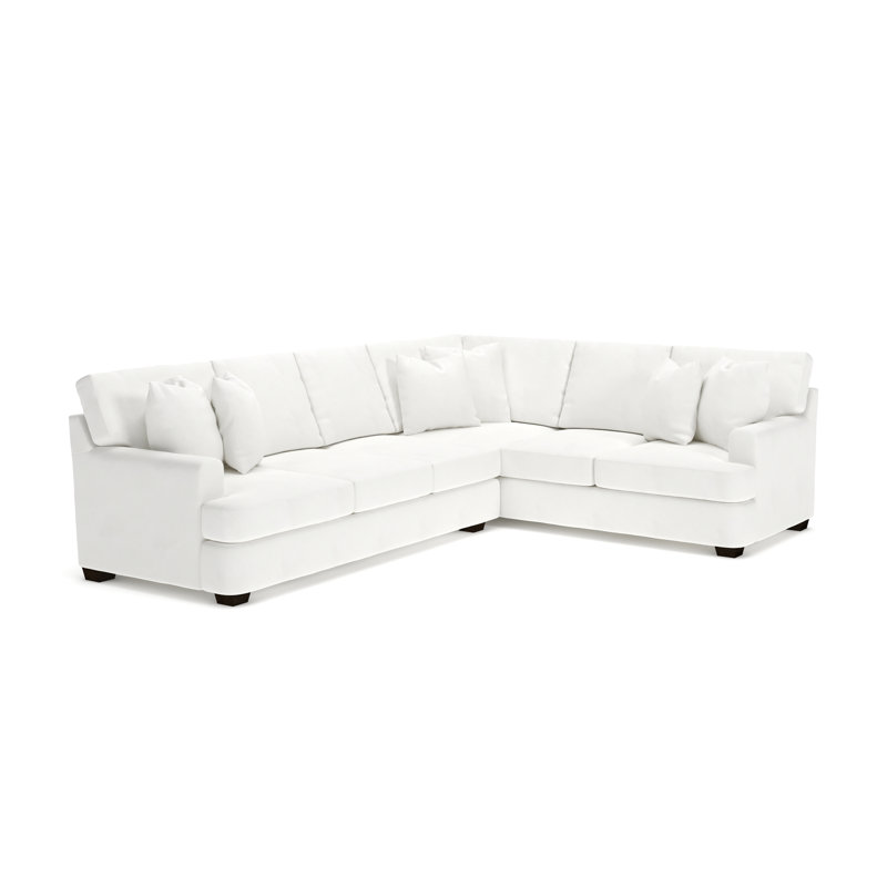 Canapé modulaire de coin large de 125 po Emilio, Blanc sergé décoloré classique, Accoudoir à droite (vu de face)