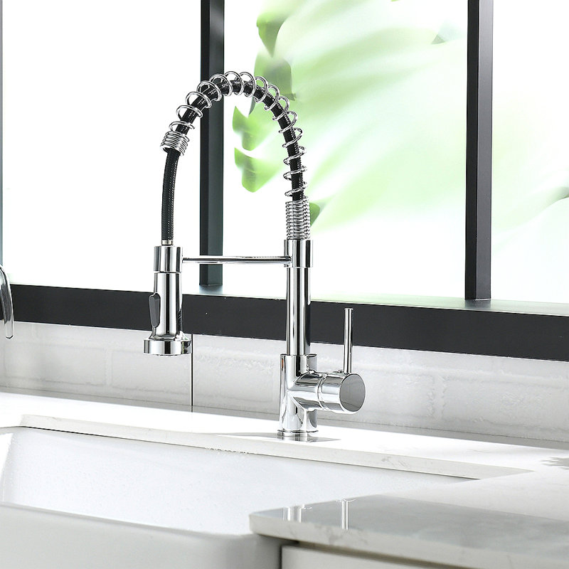 Commercial Kitchen Faucet With Pull Down Sprayer, Single Handle Single Lever Kitchen Sink Faucet, Chrome