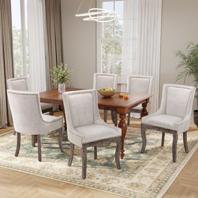 Thickened Fabric Upholstered Wooden Nailhead Dining Chairs (Set of 6)