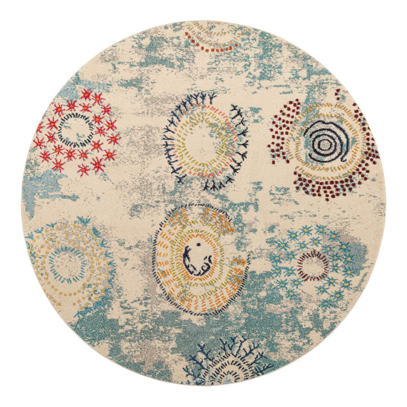 Eddins Washable Abstract Indoor Rug, Round 8'
