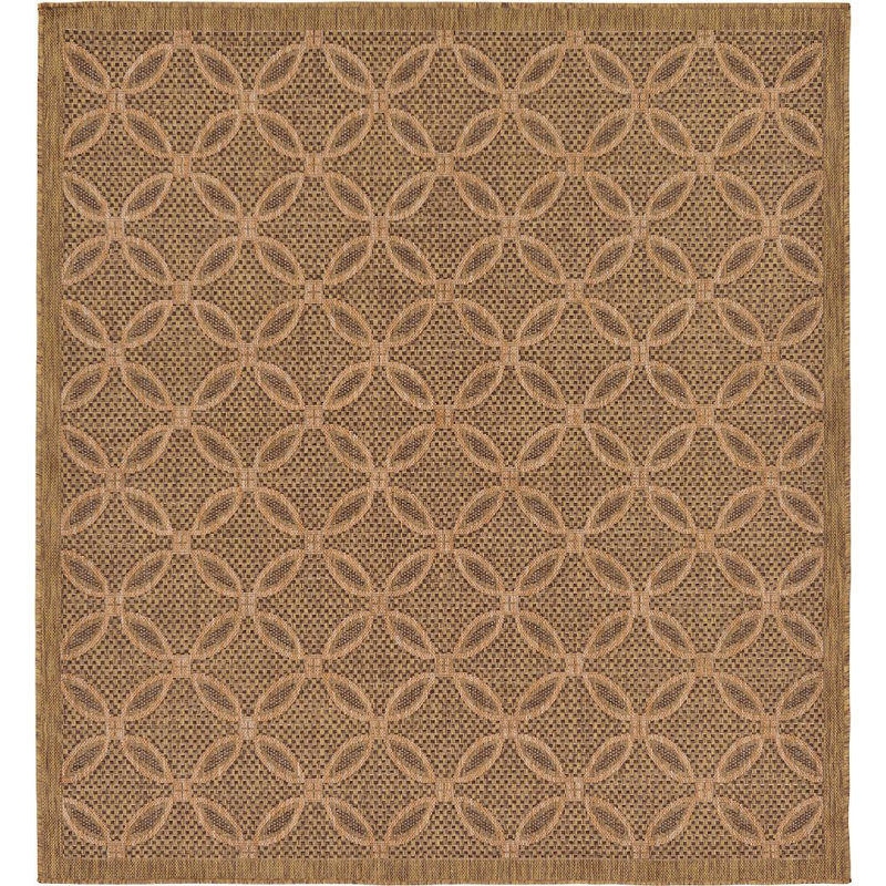 Outdoor Veranda Area Rug Chestnut Color, Square 6'