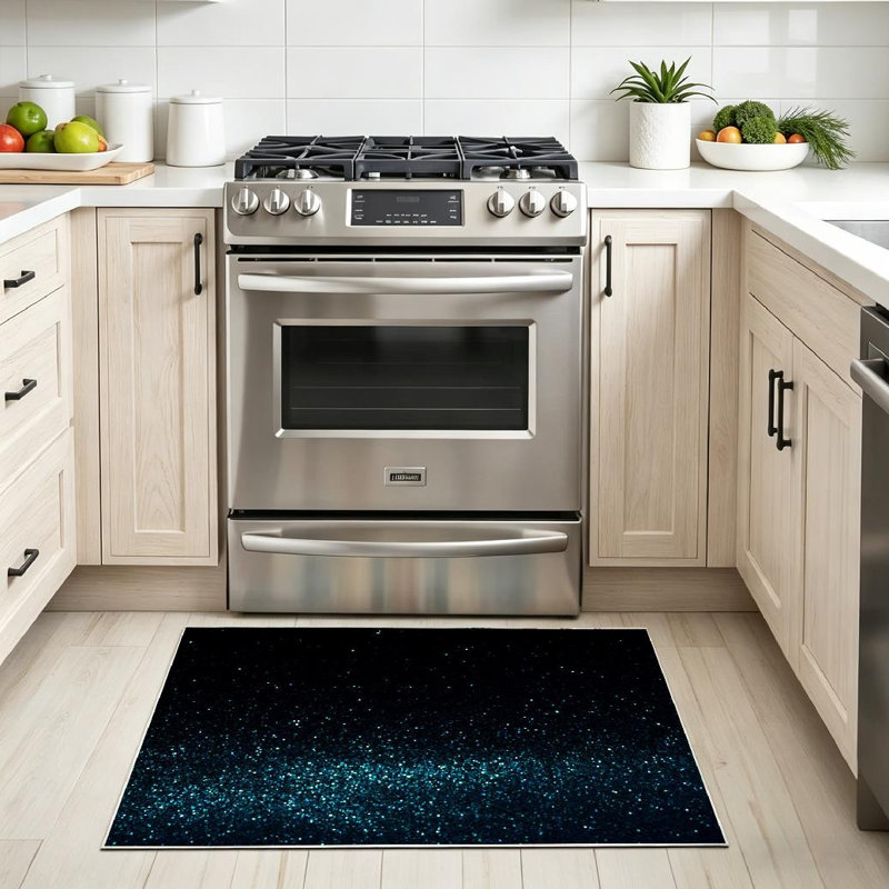 Tapis d'intérieur transparent lavable à la machine, motif lumineux turquoise abstrait, Rectangle 32" x 47"