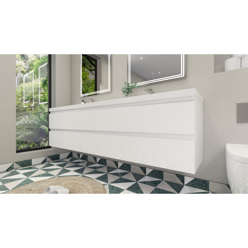 Amahia Double Bathroom Vanity with Acrylic Top, Hight Gloss White