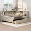 Lit de jour pleine grandeur en bois avec tablettes de rangement et lit gigogne