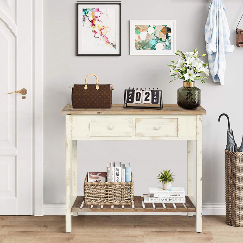 Console 2 tiroirs avec tablette ouverte Vintage