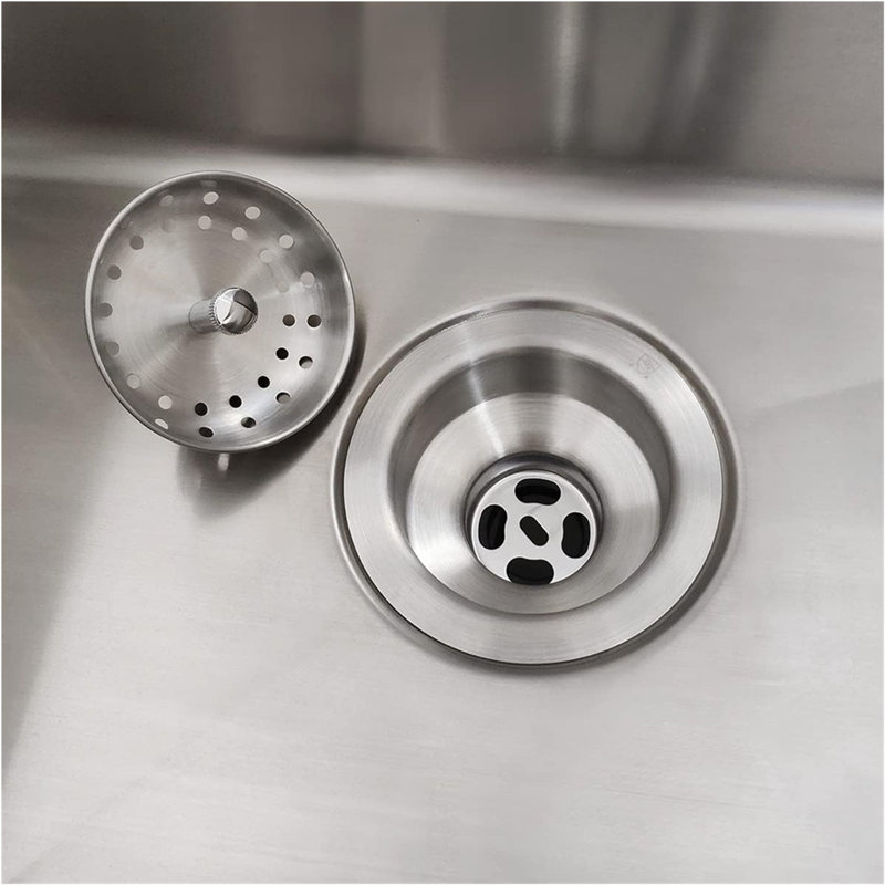 Ensemble de drain d'évier de cuisine, crépine d'évier en acier inoxydable et bouchon avec panier amovible et joint en caoutchouc, convient à une ouverture de 3 1/2 po et à un tuyau de 1-1 / 2 po - Finition nickel brossé - Certifié cUPC