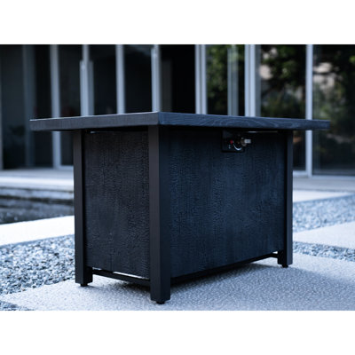 Bureau de 44 po x 25 po avec foyer au gaz pour l'extérieur, 50 000 BTU, fibre de verre et fer, chaleur, rouille, service à long terme, texture de grain de charbon, noir, jardin traditionnel américain avec 50 000 W et chaleur élevée