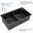 33'' L Black Double Bowl Undermount Workstation 16 Gauge Stainless Steel Kitchen Sink