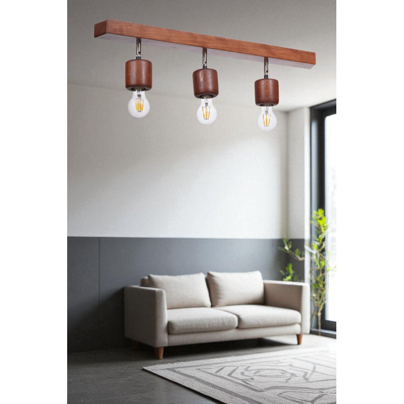 Lustre élégant en chêne, structure en bois | Plaque de base de 0,6 po x 3,1 po, hauteur totale de 7,1 po | 3 x douilles E27 (40 W maximum) | Idéal pour les salons et les salles à manger, conception élégante, indice de protection IP20, ampoule non incluse