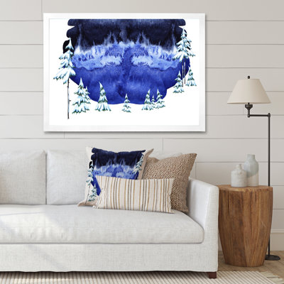 Panorama avec sapins recouverts de neige sur un ciel bleu - peinture sur toile