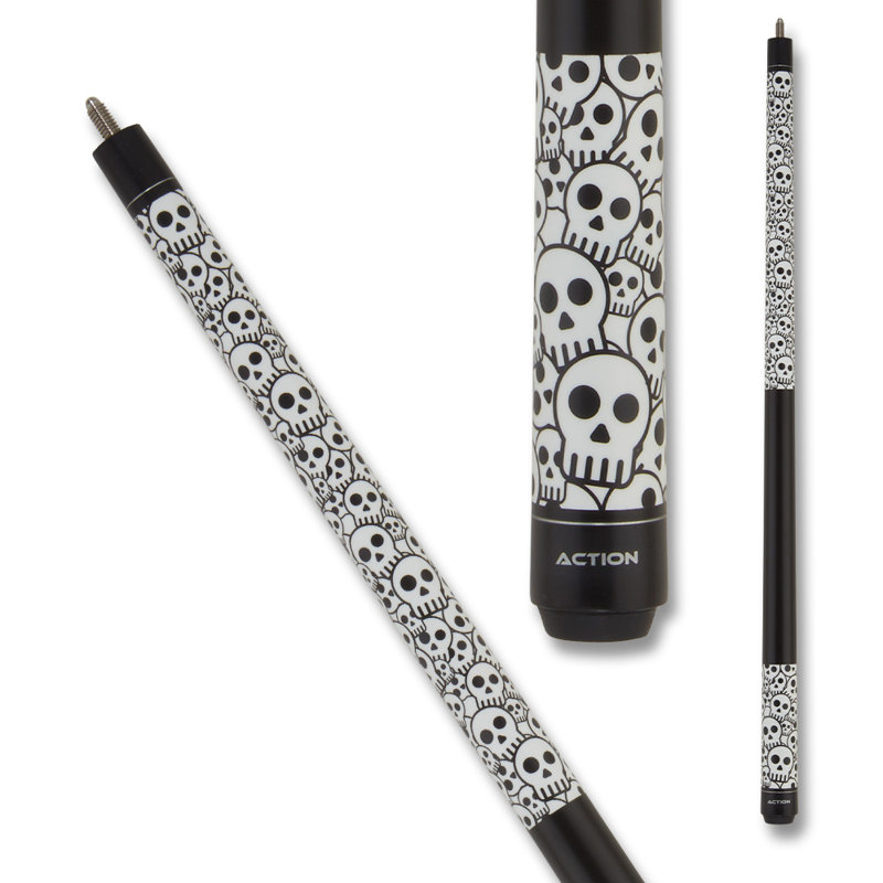 Junior 52" Matte Black and White Skull Pool Cue