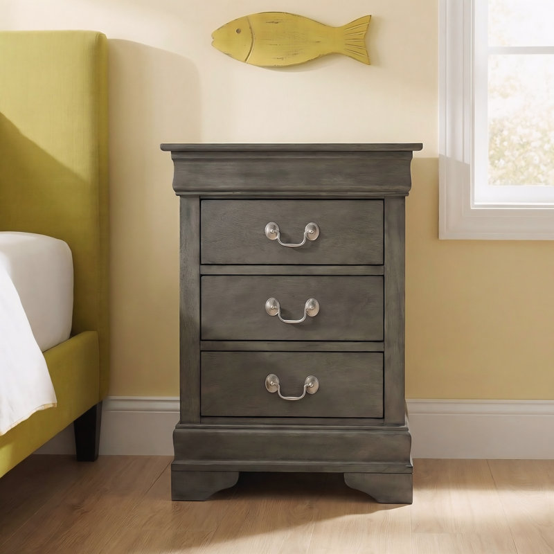Sayre Gray 3 Drawers Nightstand, Gray