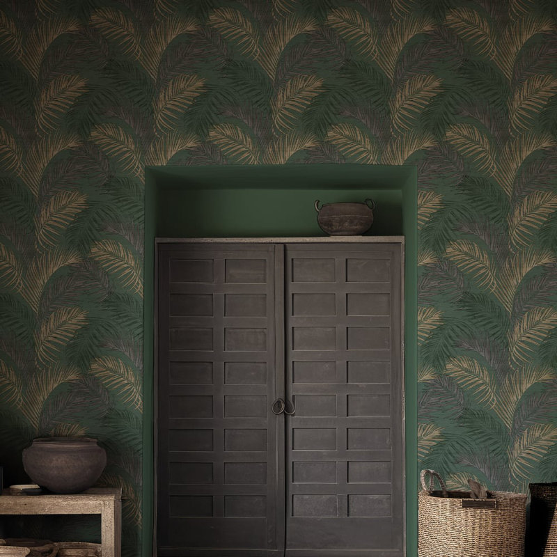 Synergy Collection Lush Palm Leaf Wallpaper Roll, Black