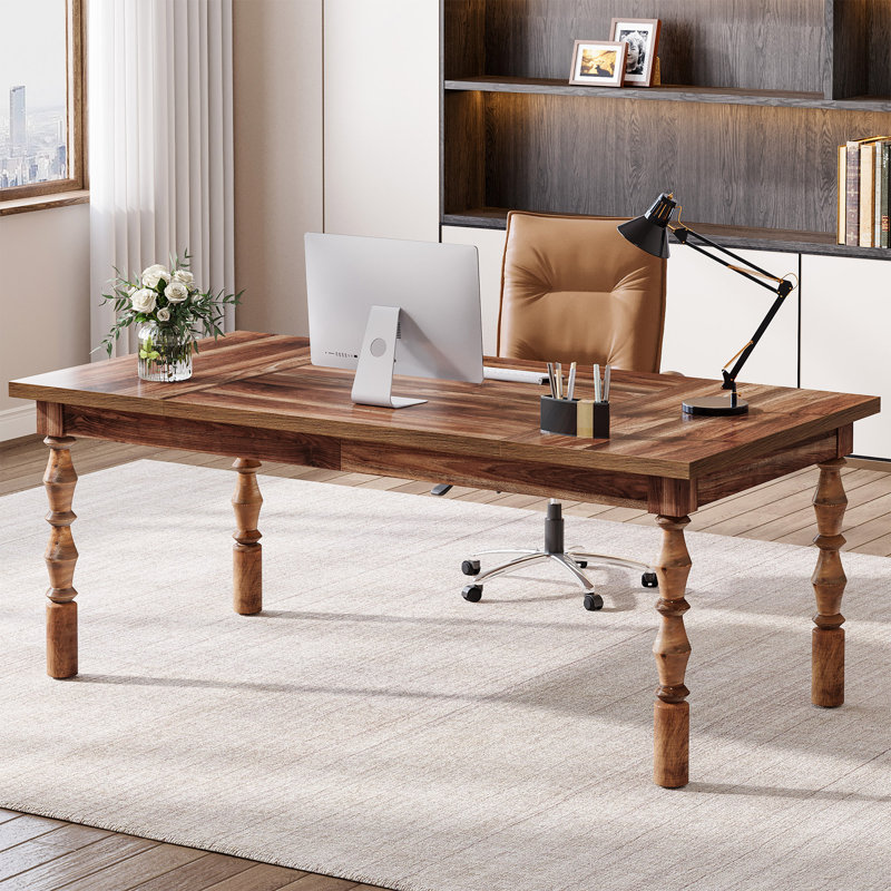 62.2" Executive Office Desk, Large Computer Desk Writing Table Workstation, Rustic Brown