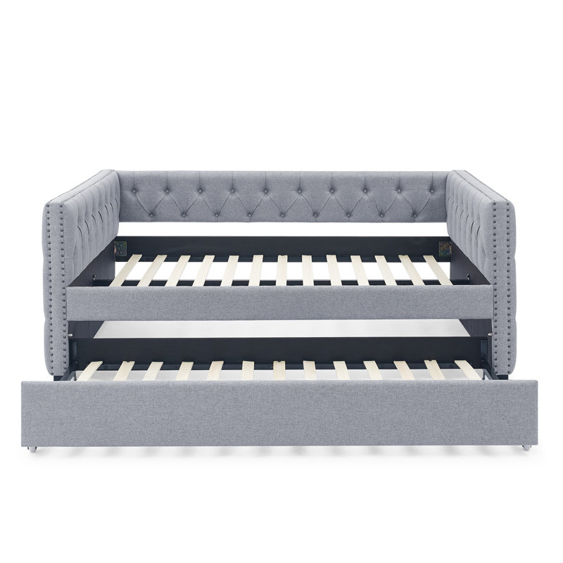 Lit de jour rembourré avec couchette, Gris, Complet/Double