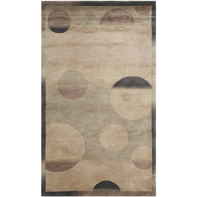 Luner Hand-Knotted Wool Beige/Black Area Rug, Rectangle 4' x 6'