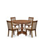 L'ensemble de salle à manger 7 pièces se compose d'une table de salle à manger à piédestal et de 6 chaises rembourrées en lin brun clair avec dossier rembourré - finition noyer antique-1992980406-2000671611-1992980403
