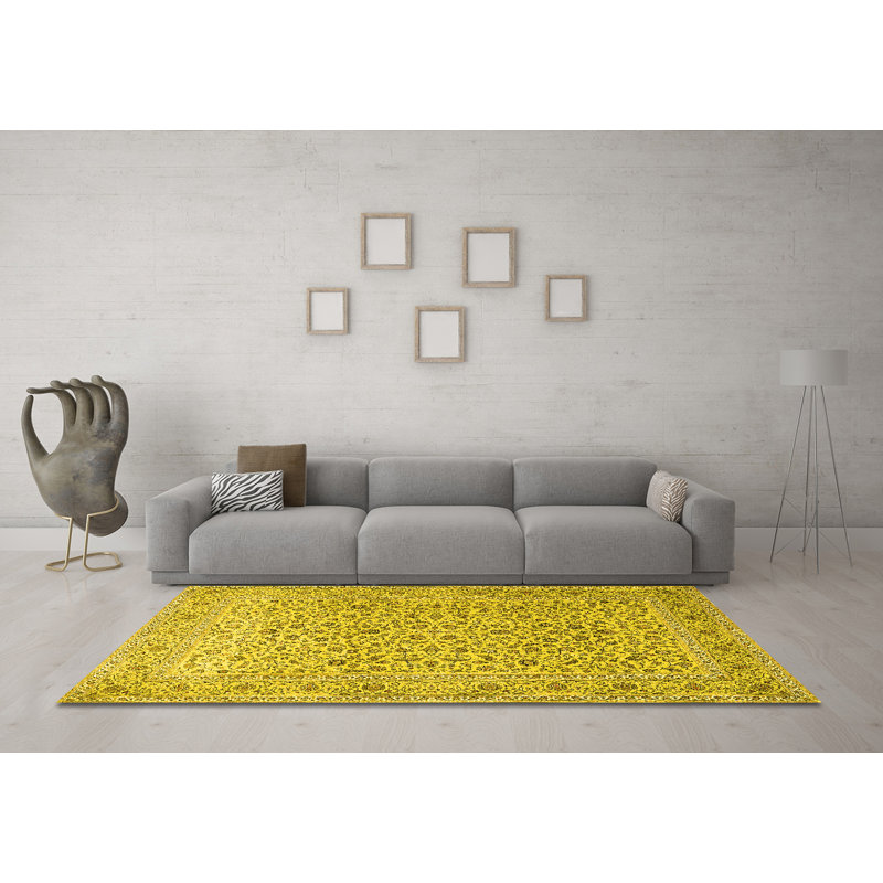 Tapis traditionnels jaunes lavables à la machine 1045, Carré de 6 pi