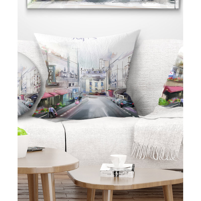 Coussin Cityscape City Street Illustration, 16 po x 1 po, Rose / Noir, Carré